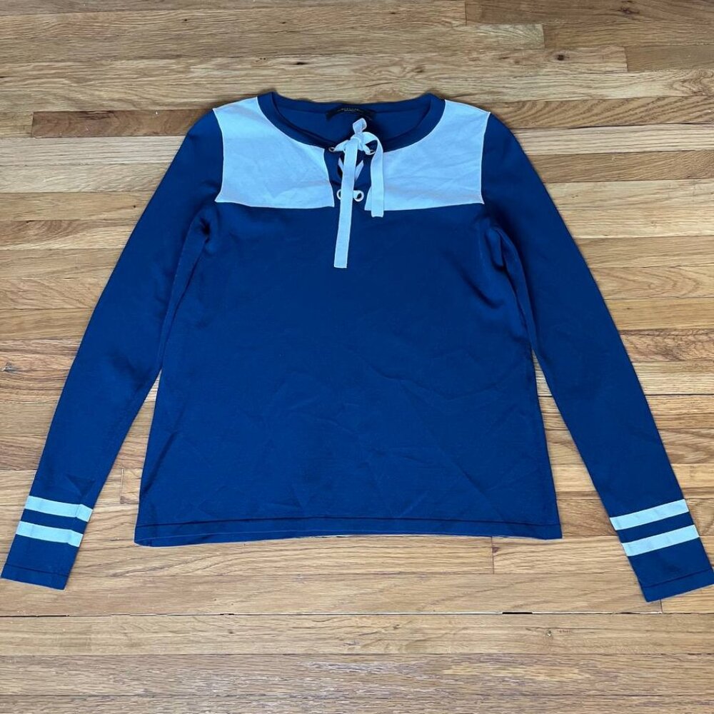 Weekend Max Mara Navy White Stripe Long Sleeve Blouse Small 90s Designer